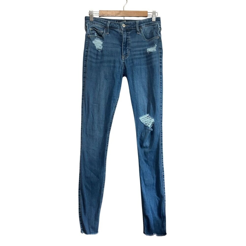 Hollister Distressed High Rise Skinny Jeans Blue‎ Denim